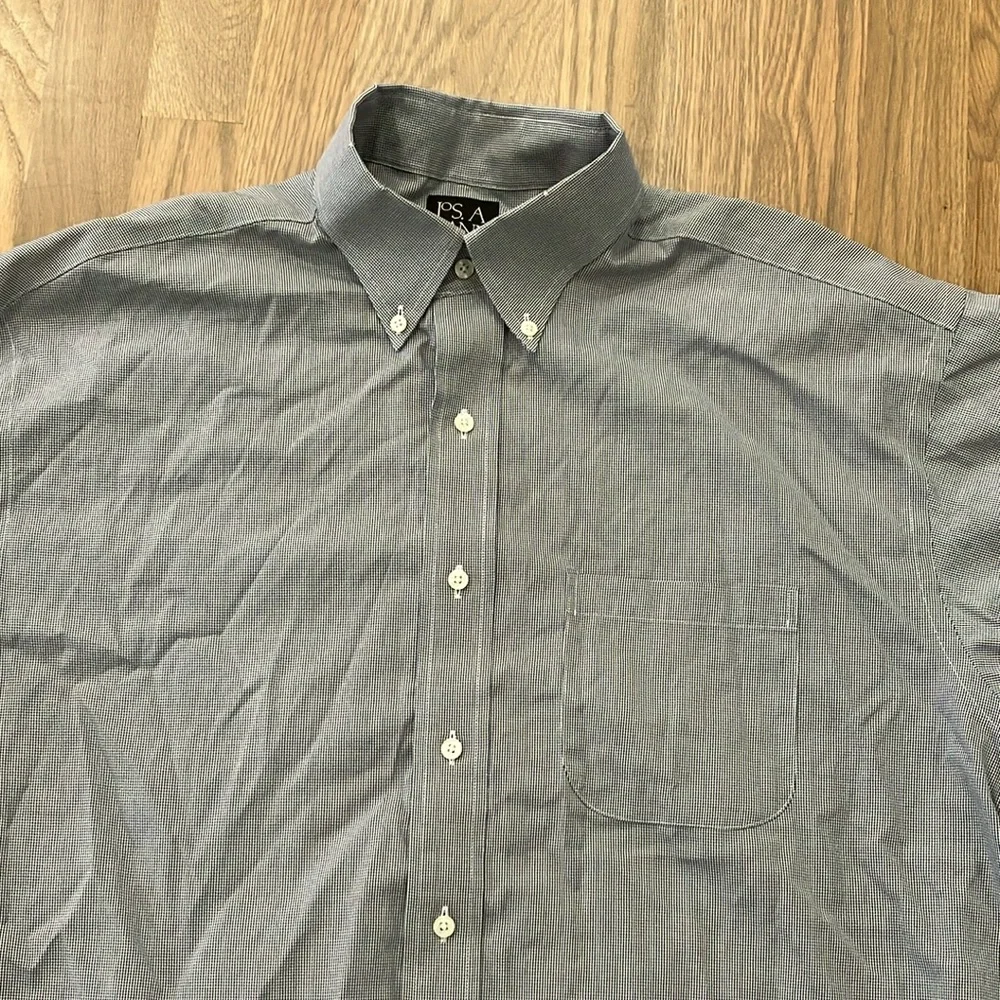 Jos. A. Bank Men’s Traveler’s Collection Gray White Cotton Button Down Shirt Top